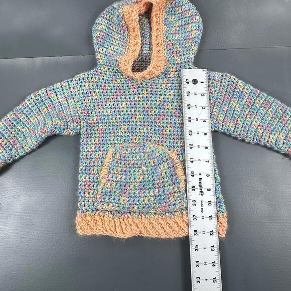 Handmade Crochet Hoodie Infant Girls 0-6 Months Orange Pink Blue Green - Picture 4 of 5